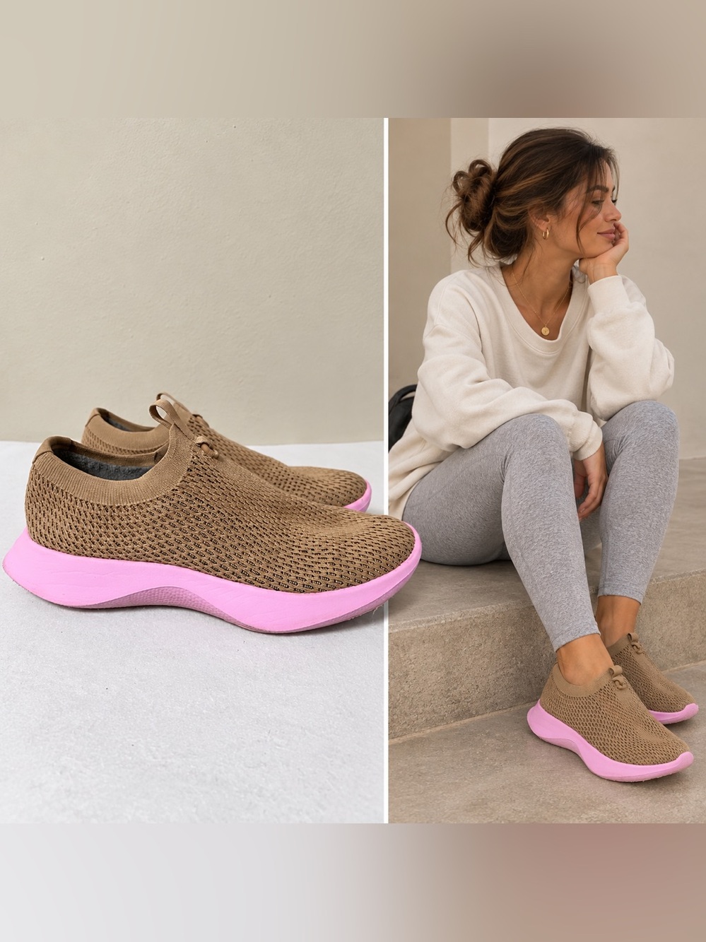 ALLBIRDS Tree Dasher Relay Womens Slip-On’s Hazy Beige/Buoyant Pink Size 8